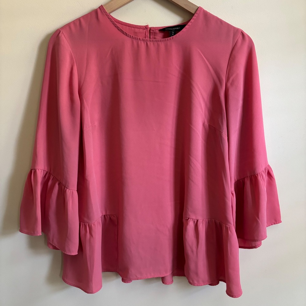 Banana Republic Pink Peplum Top Tiered Bell Sleeve Blouse Small Petite